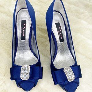 Nina Satin Peep Toe Pumps